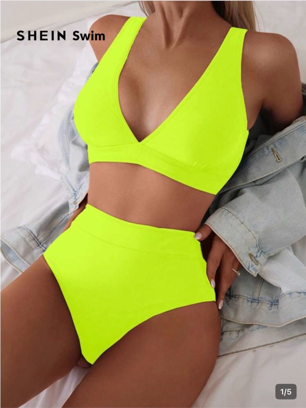 SHEIN Neon Lime High-Waist Two-Piece Bikini